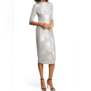 Alice and Olivia NWT bodycon silver metallic dress. Sz 4